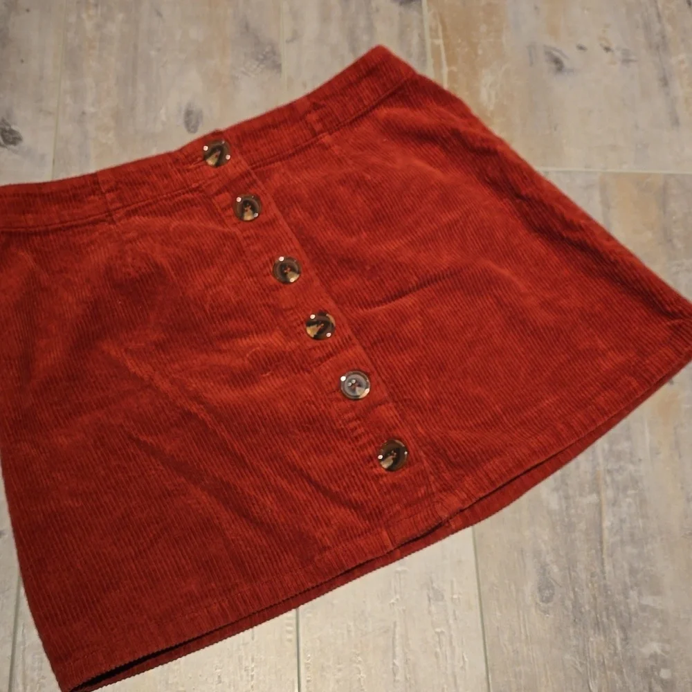 Orange Kiss Rust Corduroy Skirt - Picture 4 of 6